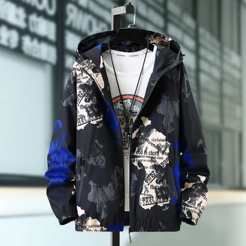 

Plus Size 10XL 9XL 8XL 2020 spring and autumn clothes Men Jacket Outwear Hooded Coat Slim Parka men's hooded fashion printed