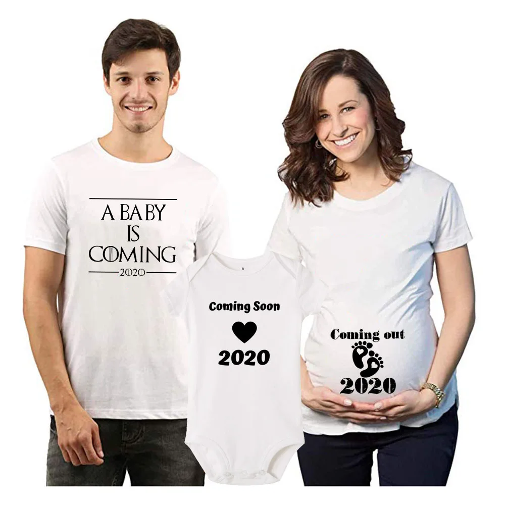 1 предмет, г., семейная футболка с надписью «A Baby Is Coming» детские комбинезоны, новые футболки для мамы и папы, модные футболки