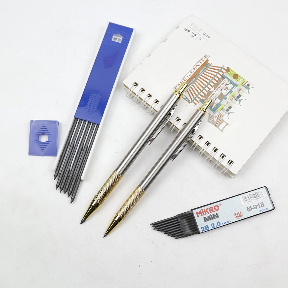 Металлический механический карандаш 2,0/3,0 2B, высококачественный автоматический карандаш для рисования эскизов, отправка 1 карандаша для школы, офиса, канцелярских принадлежностей