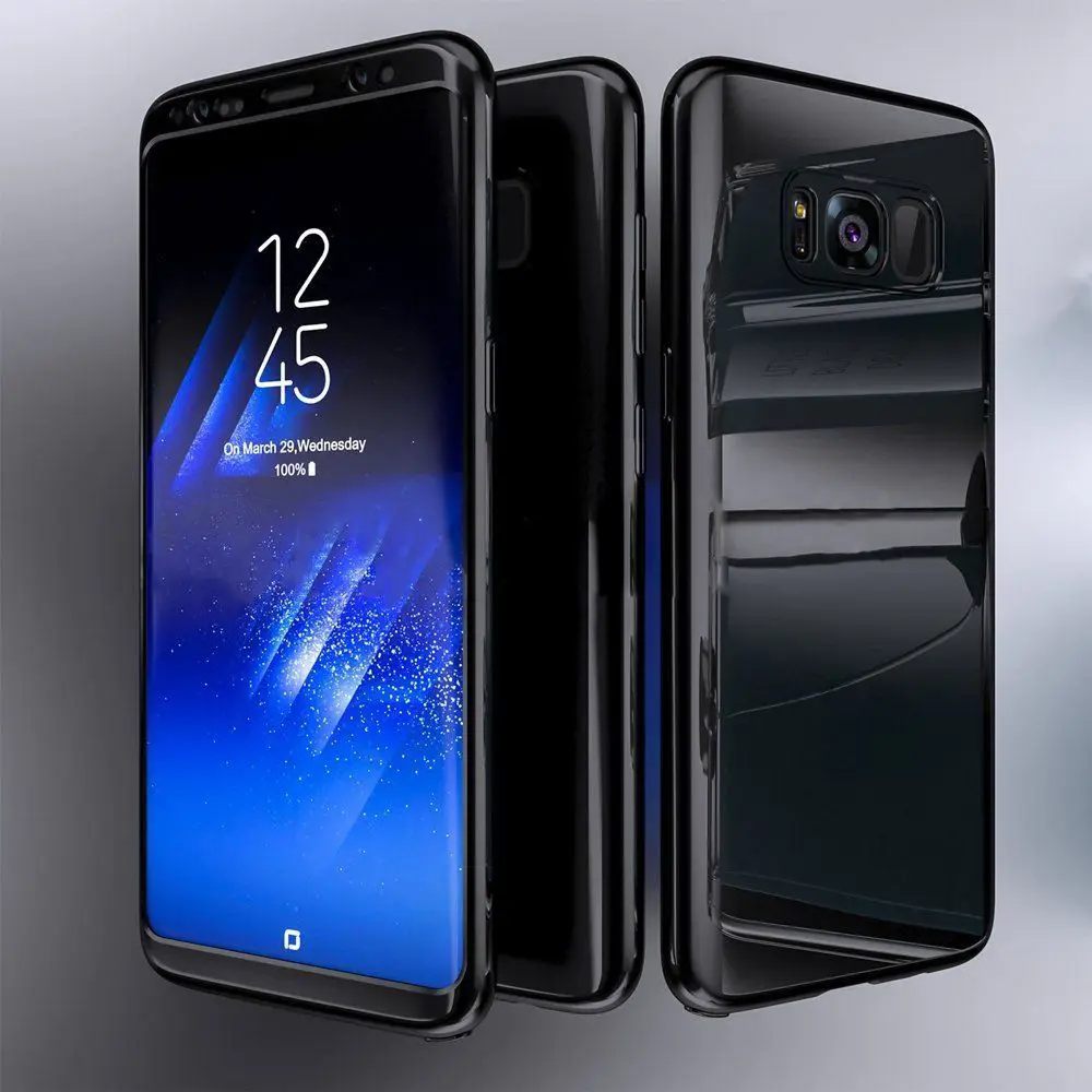 Для samsung Galaxy S10 чехол S10E S9 S8 Plus покрытие глянцевое зеркало 360 Защитная крышка для экрана для samsung S7 edge Note 8 9 A5 - Цвет: Black