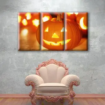 

Modular Painting Modern Wall Art 3Panels Halloween Pumpkin Lamp Printed Picture For LivingRoom Home Decor Canvas Artwork Posters