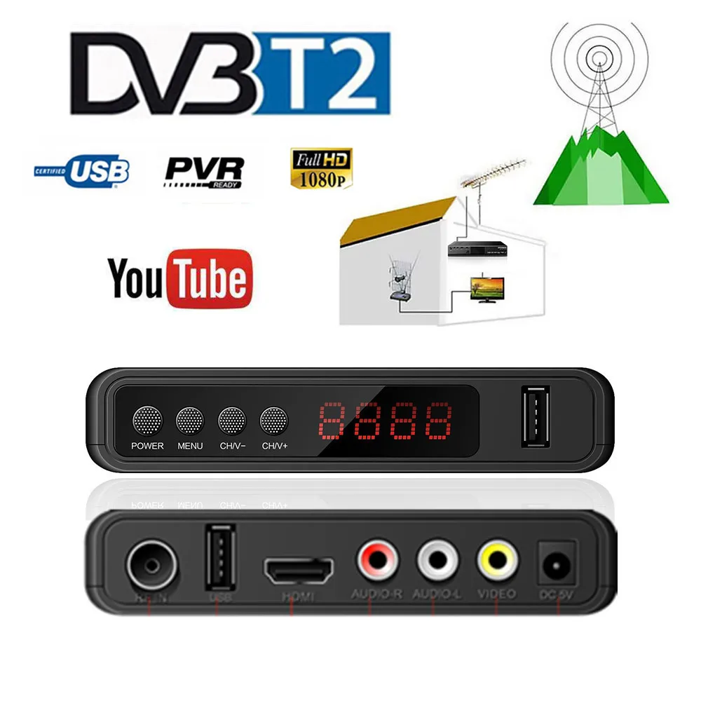 USB2.0 DVB T2 ТВ-тюнер Wifi DVB-T2 ресивер Full-HD 1080P цифровой смарт-ТВ Поддержка MPEG H.264 Встроенный Русский Руководство ЕС вилка