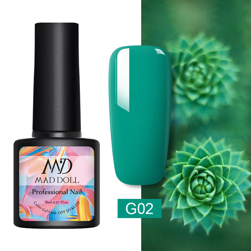 MAD DOLL, 8 мл, Гель-лак для ногтей, зеленая серия, цветной, долговечный, замачиваемый, УФ-Гель-лак, один снимок, дизайн ногтей, инструменты для творчества - Цвет: G02