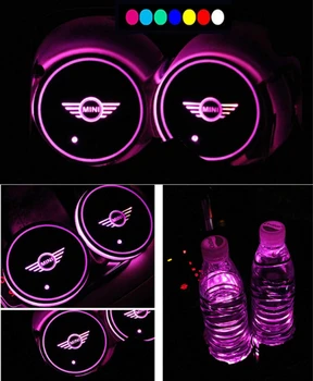 

2pcs New Car Styling Car Logo Light LED Cup Drink Holder Anti Slip For Minis Coopers 2011 2012 2013 Atmosphere Lamp Accessories