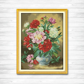 

Gorgeous Peony vase flower 11CT Counted printed on canvas DMC 14CT Cross Stitch kits embroidery needlework Sets house wall Decor