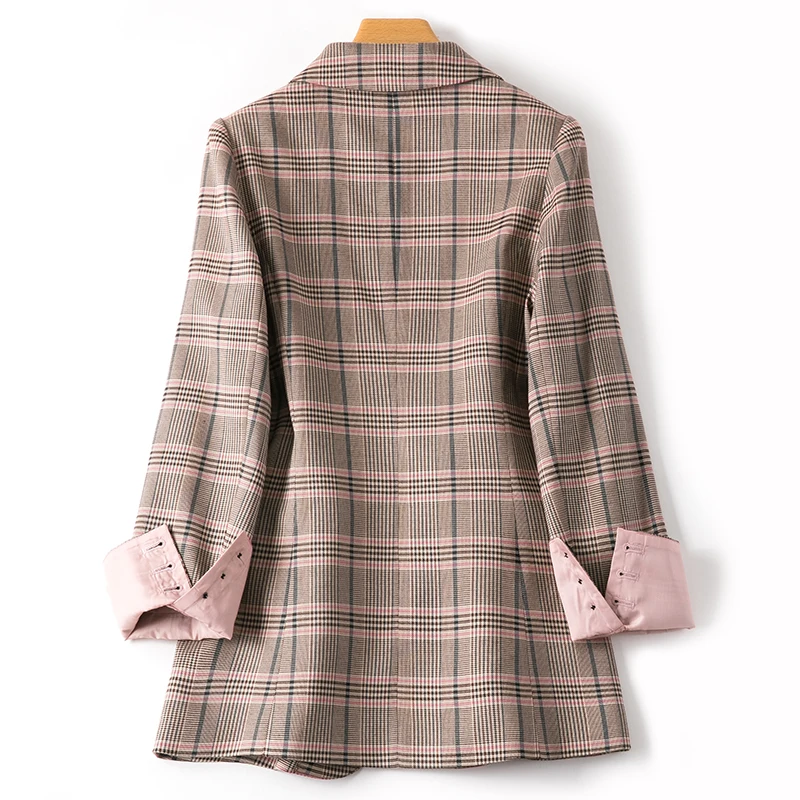 Plaid Korean Ladies Blazer Loose Casual Khaki Stylish Suit Jacket Vintage High Street Spring Women Blazer Large Size MM60NXZ