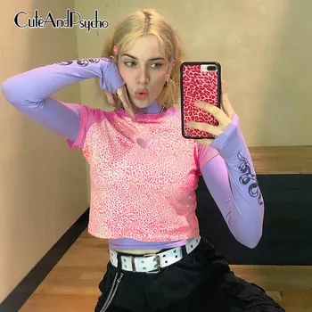 

Leopard Print Women's Crop Top Embroidery Patchwork 90s Clothes Summer Harajuku Aesthetic Clothes Cute Pink Top Cuteandpsycho