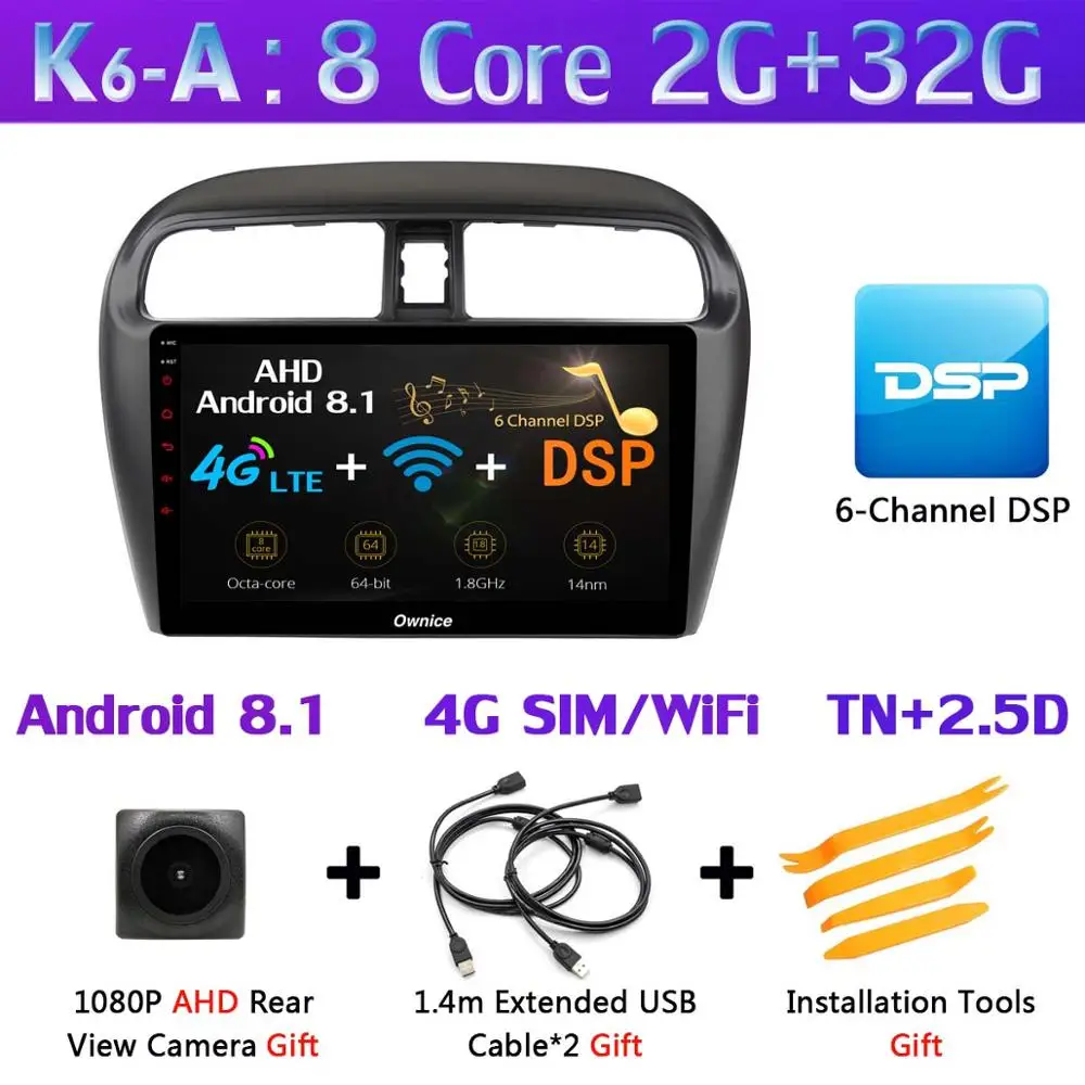 360 ° AHD DVR камера 4GSIM wifi Android 9,0 8Core 4+ 64G SPDIF DSP CarPlay gps радио для Mitsubishi Mirage Attrage GT G46 2012 - Цвет: K6-A