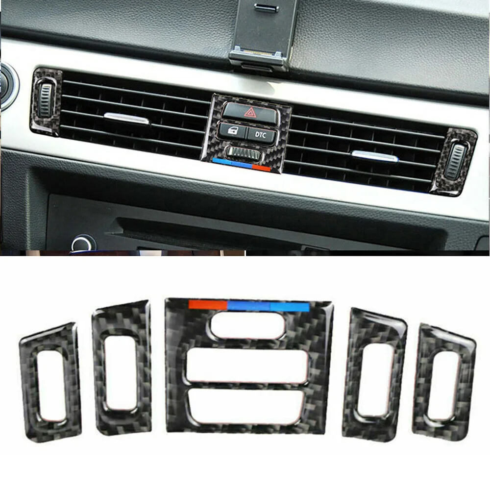 

5pcs Carbon Fiber Interior Central Air Vent Outlet Trim cover For BMW 3 Series E90 E92 E93 2005-2012 Decorative Sticker
