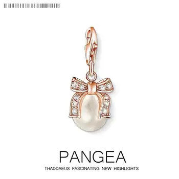 

925 Sterling Silver Korea Bow Knot Pearl Pendants Charm 2020 New Wholesales Fashion Rose Gold Color Bracelet Jewelry for Women