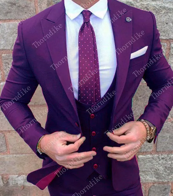 

Thorndike Handsome Purple Wedding Prom Suit Slim Fit Men Business Groom Suits Party Dinner Tuxedo 3 Pcs Suit Jacket Vest Pants