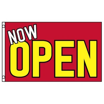 

Now Open Red Flag 3x5FT Team banner 150X90CM 100D Polyester brass grommets custom flag, Free Shipping