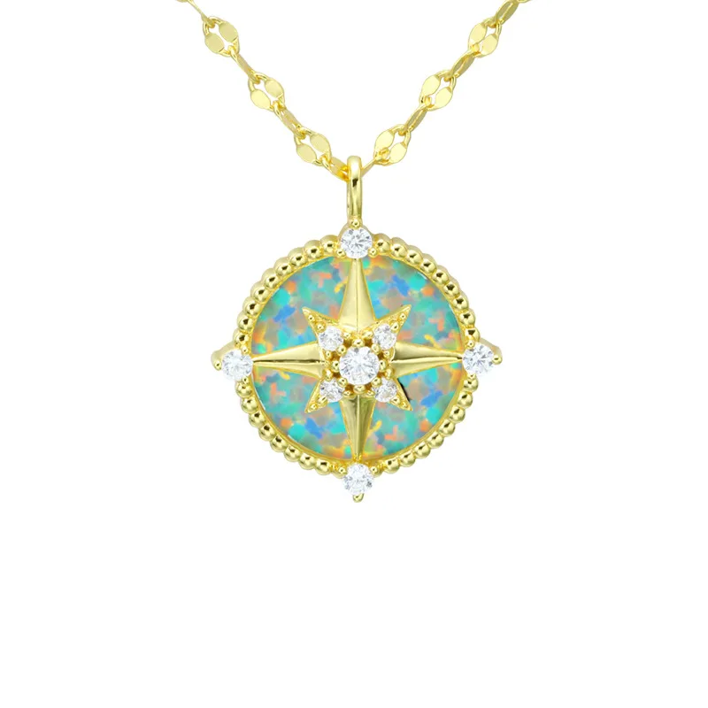 

New Style Valentine's Day Jewelry 925 Sterling Eight-Pointed Star round Plates Artificial Blue Ao Bao Necklace Dazzling Fire Col