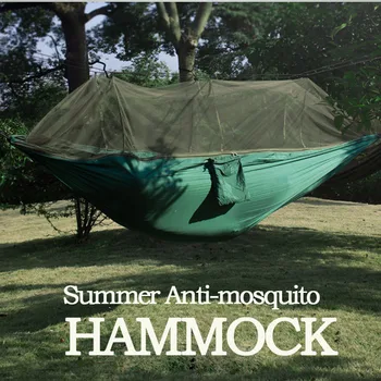 

Portable Outdoor Camping Hammock With Mosquito Net High Strength Parachute Fabric Hanging Bed Hunting Sleeping Swing