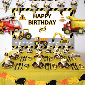 

Construction Truck Excavator Party Disposable Tableware Plate Cup Tablecloth Kid Birthday Party Baby Shower Decorations Supplies