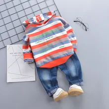 Осенне-весенний Повседневный Спортивный костюм для малышей хлопковая футболка с капюшоном и штаны для мальчиков и девочек комплекты из 2 предметов Детский костюм одежда для малышей