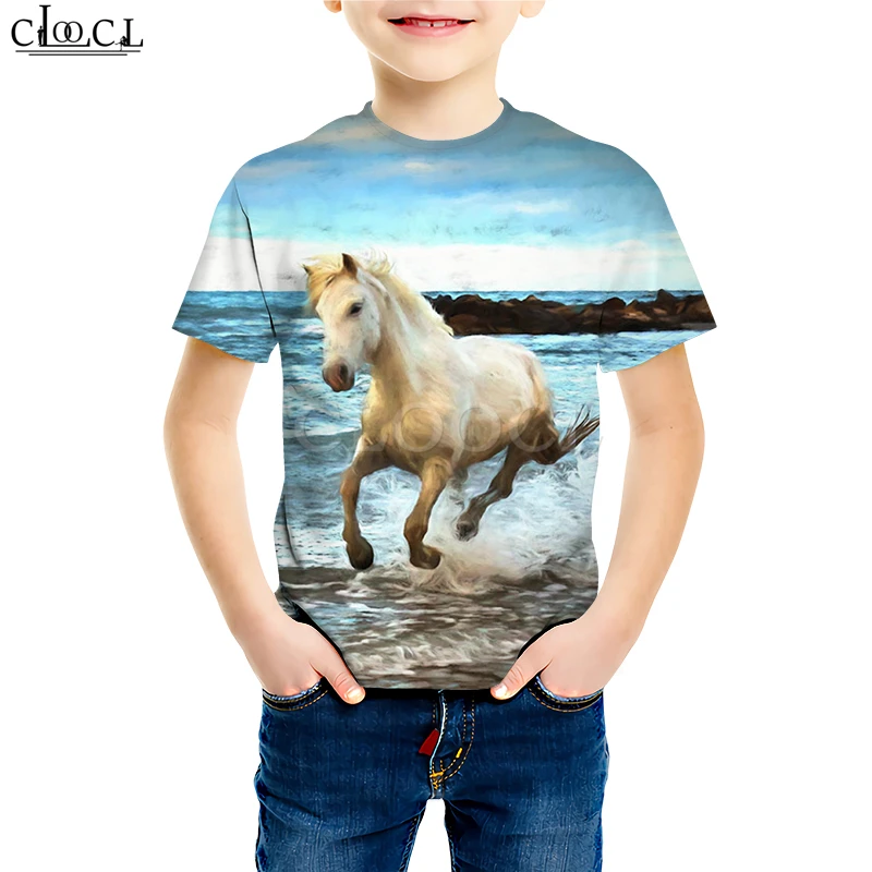Child Baby Girl Clothes Oil Painting Horse Hand Drawn T Shirt 3D Print Cartoon Daughter Sweatshirt Baby Boy Toddler Casual Tops