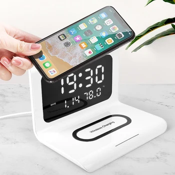 

10W Qi Wireless Charger Wireless Charging Pad Thermometer Calendar Clock Fast Charger for iPhone for Samsung