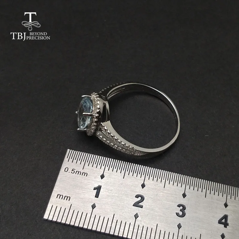 TBJ, классическое кольцо из натурального бразильского аквамарина с драгоценным камнем из стерлингового серебра 925 пробы, простые красивые ювелирные изделия для женщин и девушек, повседневная одежда