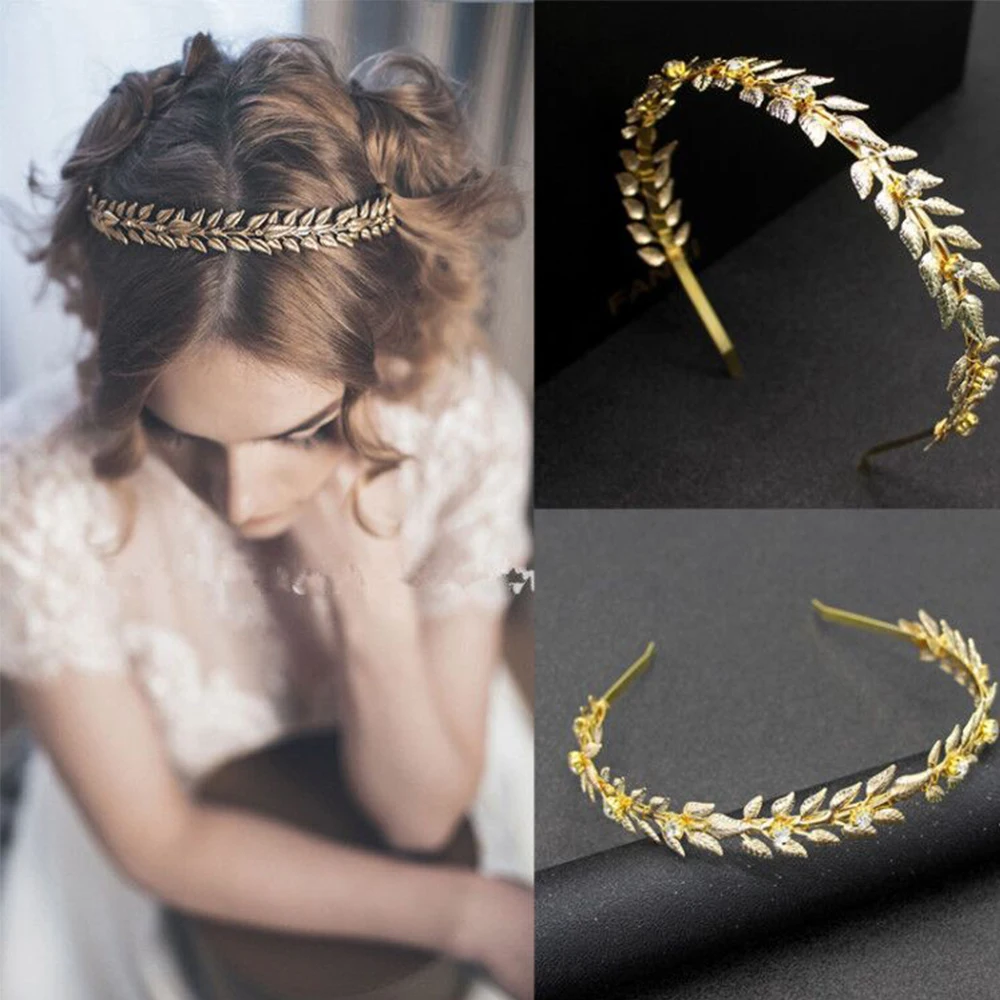 Diadema de estilo griego para dama de honor, Tiara de aleación con forma de hojas para boda, para el pelo, pinzas para el pelo, para el cabello - AliExpress