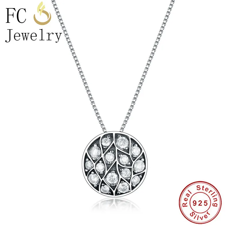 FC Jewelry 925 Silver Round Shape Peacock Feather Clear Zirconia Pendant Necklace Women Girl Choker Teen Girls Collar Trinket | Украшения и