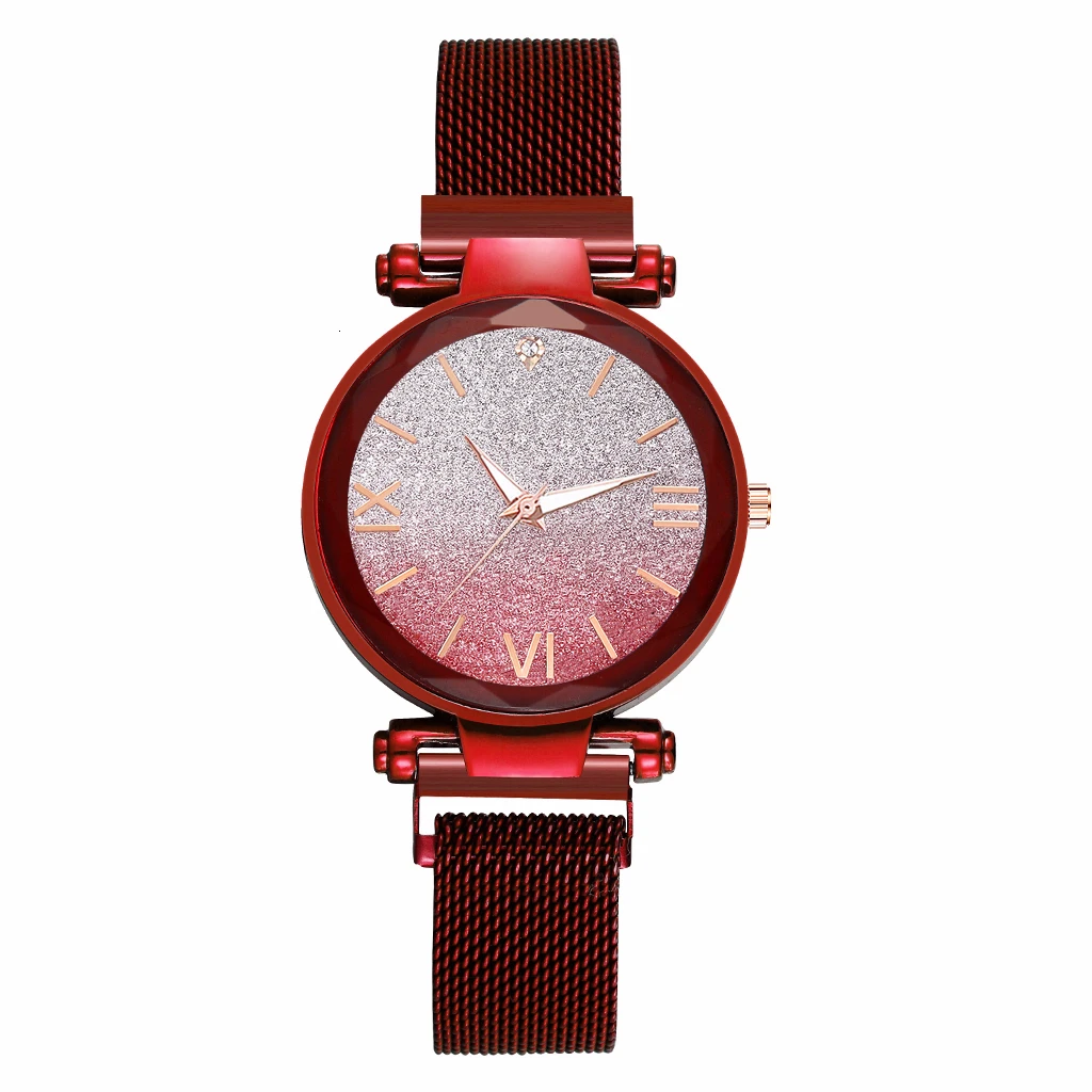 Горячие модные женские магнитные пряжки градиент звездное небо часы ROMA роскошные женские кварцевые часы из нержавеющей стали подарок - Цвет: red