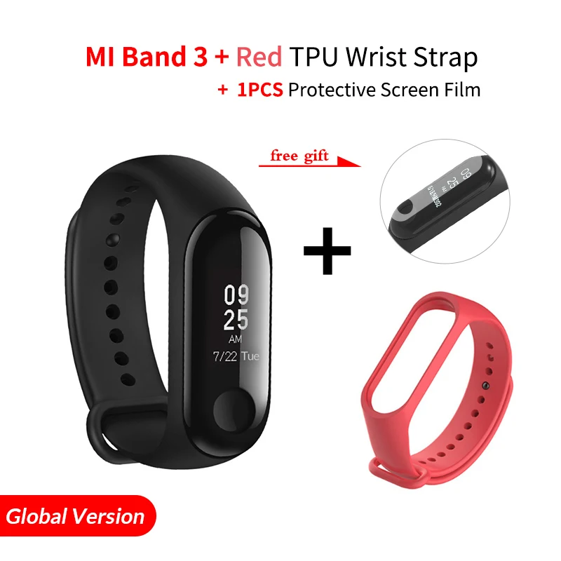 Add Red Band Глобальная версия, Xiaomi mi-браслет 3 mi Band 3, фитнес-трекер, монитор сердечного ритма 0,78 '', OLED дисплей, тачпад, Android IOS - Цвет: Add Red Band