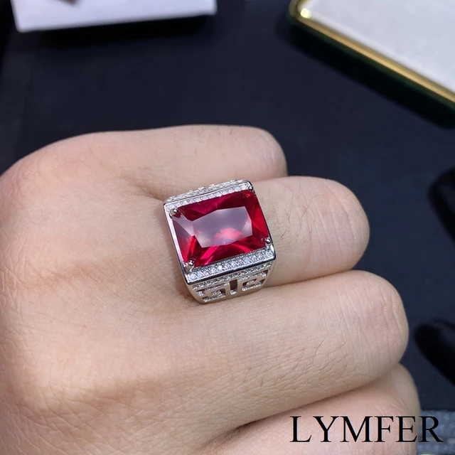 Two Tone Created Ruby & Diamond Men's Ring | Harry Ritchie's