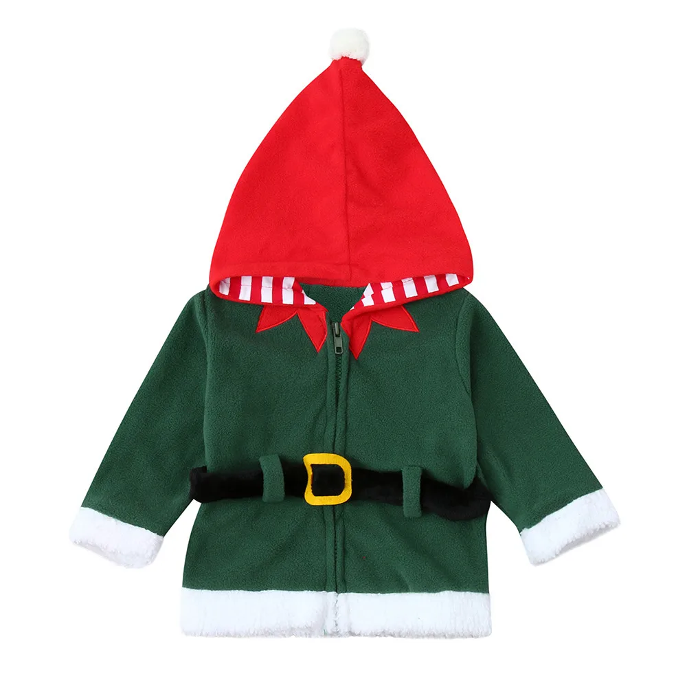 SAGACE Baby tops Christmas Infant Baby Boys Girls Fleece Hooded zipper Tops Coat Pullover Outfits Fashion Unisex children kids - Цвет: Green