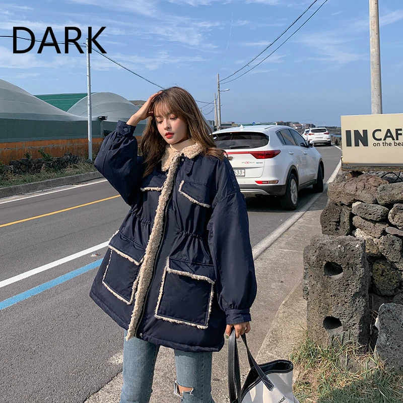 

[DARK] Real Shot Korean Version Of Loose Waist Tooling Style Lamb Wool Coat Coat With Small Lamb