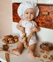 Tablier de Chef pour bébé, chapeau pour enfants, Costumes de Chef pour bébé, accessoire de photographie pour bébé, 2 pièces/ensemble 6