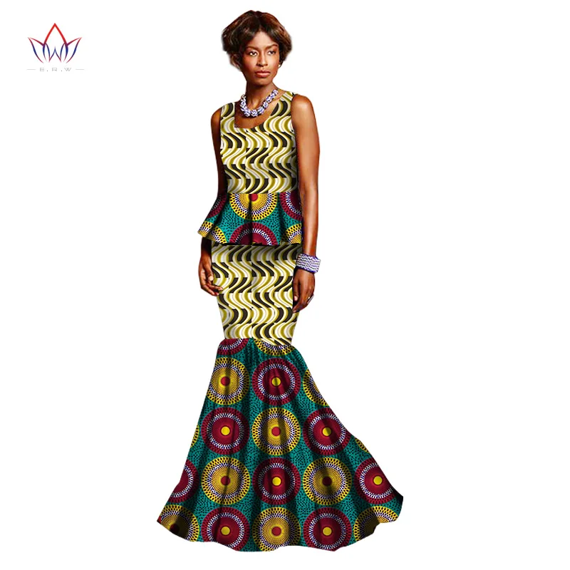 Летний комплект с юбкой, с круглым вырезом, комплект из 2 предметов топ и юбка без рукавов комплект одежды женская одежда в африканском стиле размера плюс WY1093 - Цвет: 17