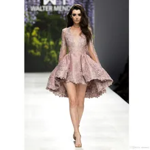 Коктейльные платья с высокой посадкой, а-силуэт, v-образный вырез, длинные рукава, Короткие Мини кружевные аппликации, элегантные платья для выпускного вечера