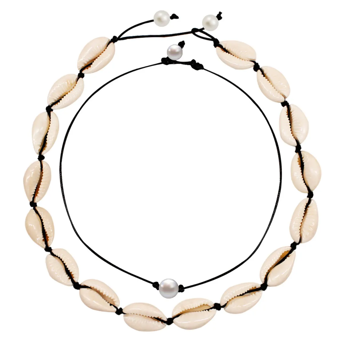 2 шт./компл. естественная оболочка жемчужные Rope Chain, Цепочки и ожерелья Для женщин Мода Регулируемая ключицы колье Цепочки и ожерелья ювелирных изделий