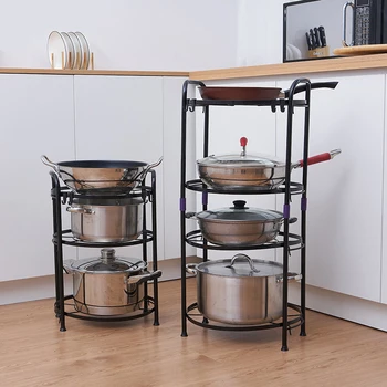 

2/3/4 Layer Kitchen Storage Rack Corner Shelf Handle Assemble Stable Pot Rack Iron Shelf Rack With Hook Space Saving Organizer