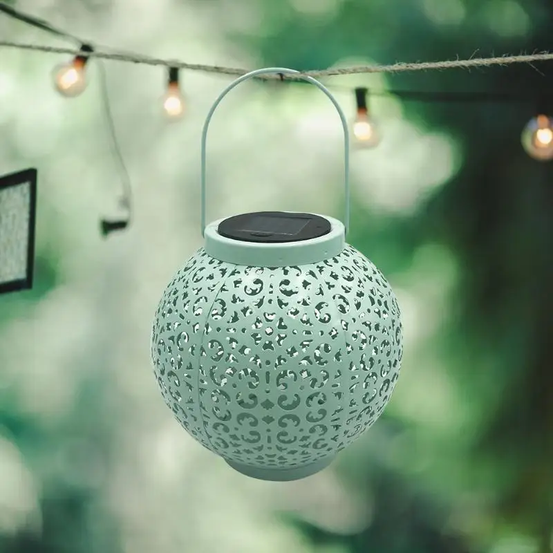 

Blue Round Portable Hollow Light Solar Energy Powered Iron Arts Lights Outdoor Landscape Decorative European Style Lamp