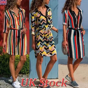 

Elegant Stripe Women Dress Office Lady Sash Three Quarter Sleeve Mini Dress 2020 Spring Summer Maxi Blazer Blouse Dress Vestido