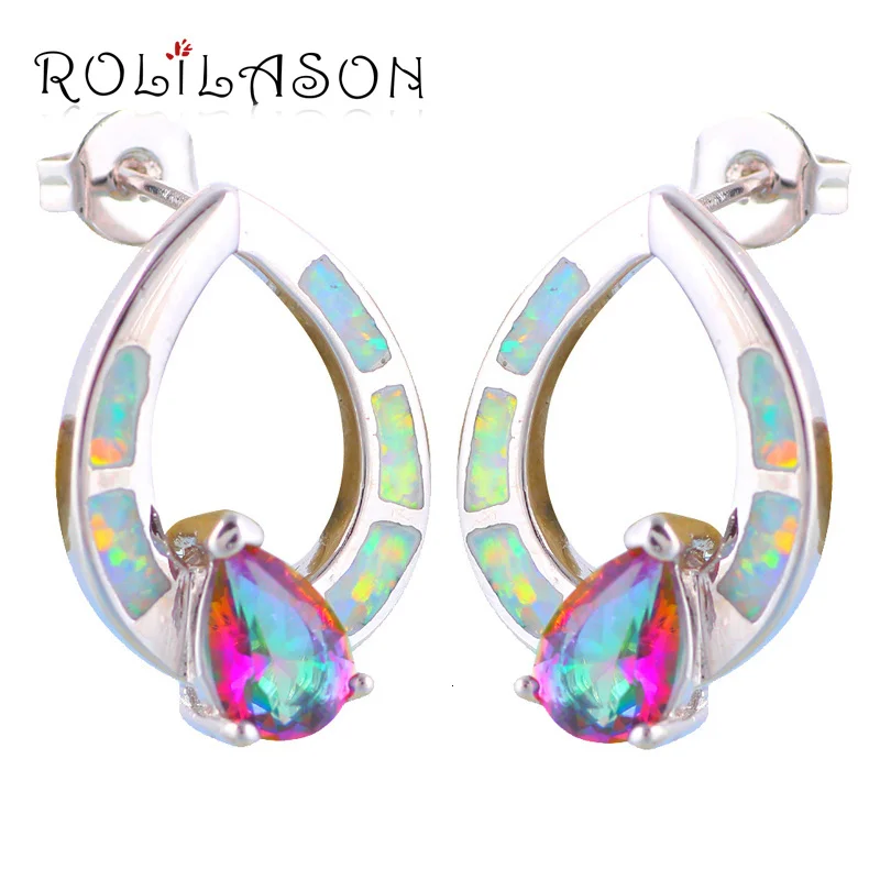 

Wonderful Mystic Wholesale & Retail White Fire Opal Silver Stamped Stud Earrings for women Fashion Jewelry OE452