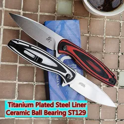 Sitivien 2022 ST129 Titanium Plated Steel Liner Ceramic Bearing Flipper D2 G10 Hunting Tactical EDC Tool Folding Camping Knife