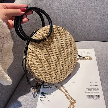 

Women Vintage Straw Circular Shoulder Bags Ladies Summer Travel Beach Crossbody Bag Versatile Messenger Clutch Designer Handbags