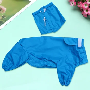 

Water-proof Puppy Rainwear Hooded Raincoat Reflective Jumpsuit Slicker for Medium Small-sized Dogs (Blue, Size 12)