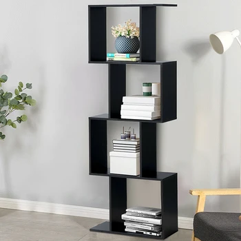 

4-Tier Modern S-Shaped Bookcase Ample Storage Space High Quality MDF Material Waterproof Smooth Surface Home Storage Rack