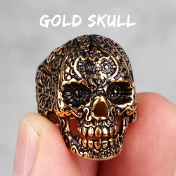 Men's Gothic Stainless Steel Skull Ring - Punk Hip Hop Jewelry Gift - 8 (Gold Skull)