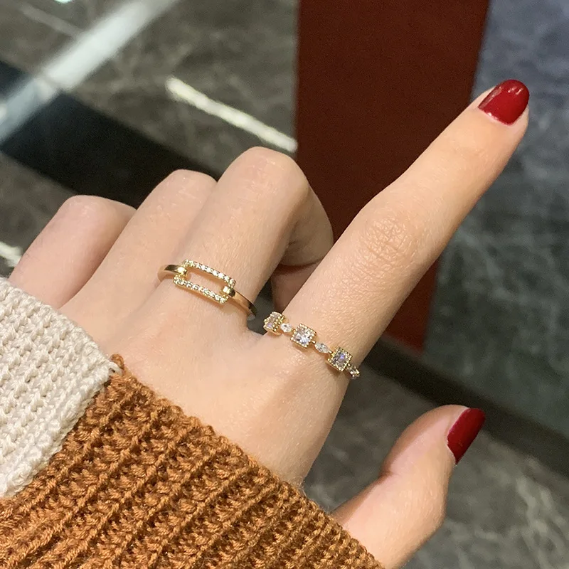 BUDROVKY 2020 Korean New Delicate Zircon Square Open Adjustable Rings For Women Students Micro Pave Femme Finger Ring Jewelry | Украшения и