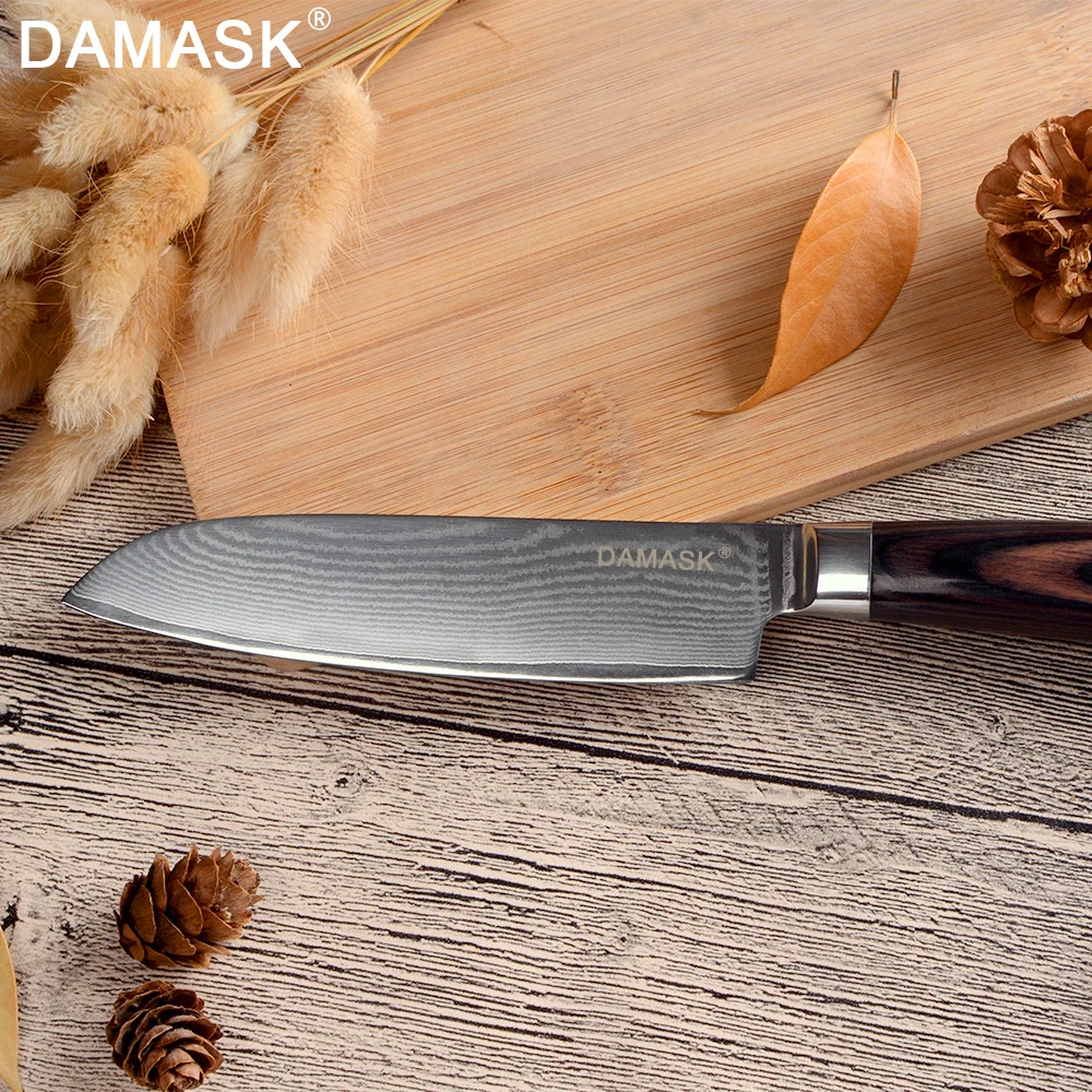 Damask " /7" дюймов нож шеф-повара Santoku кухонные ножи японский Дамаск VG10 стальная бритва острым лезвием инструменты для резки мяса G10 Ручка