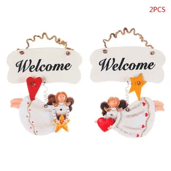 

2pcs/set Christmas Angel Girl Decoration Heart Star Wooden Signs Hanging Pendant