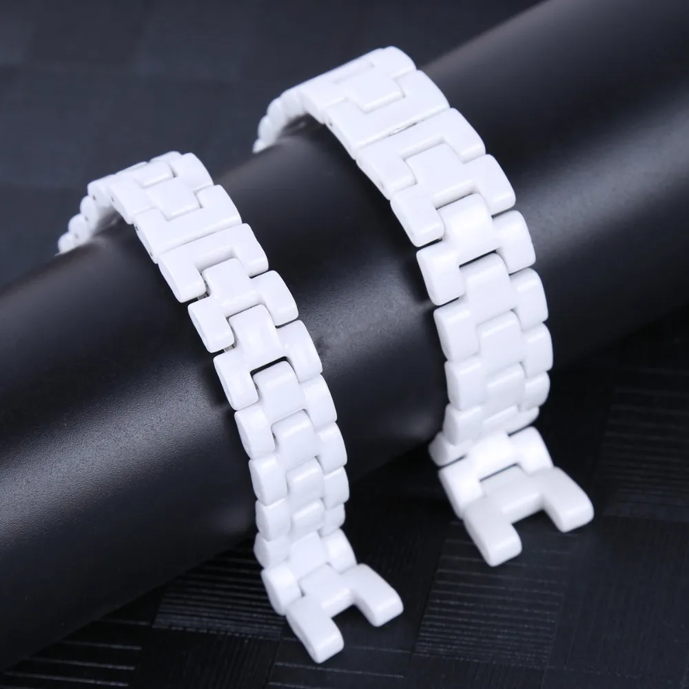 16cmx16.2mm 19cmx18.6mm White Ceramic Watch Band Universal Men Women Ceramic Watch Strap Notched White Bracelet (6)