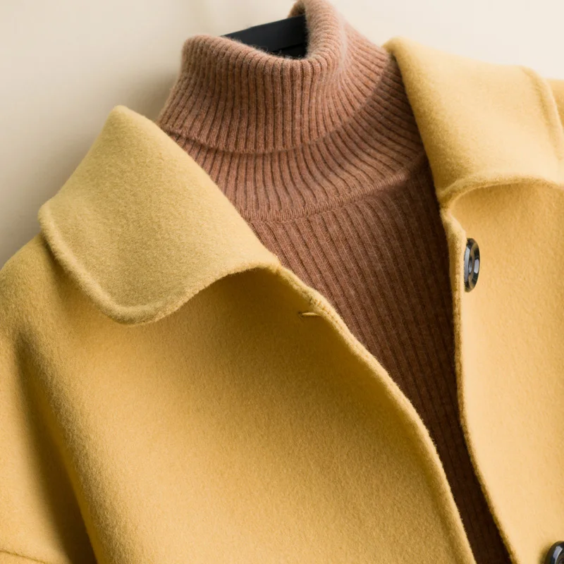 Luxury Autumn Winter New Double Sides Wool Coat Women Single Breasted Pockets Solid Loose Female Woolen Jacket G804
