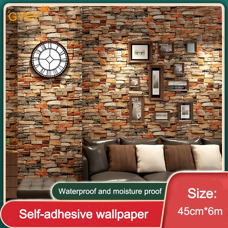 

Wallpaper 3d Retro Three-dimensional Brick Pattern Red Brick Waterproof Wallpaper Self-adhesive Wall Sticker RestaurantWallpaper