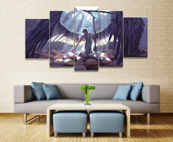 

Home Decor Modular Canvas Picture 5 Piece WLOP Ghost Blade Angel Princess Anime Painting Poster Wall For Home Canvas Wholesale